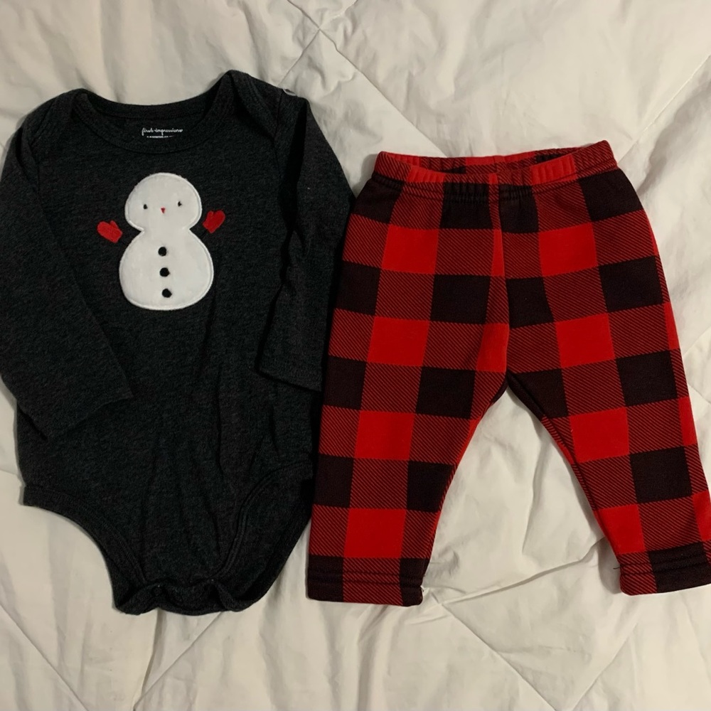 First impression onesie and Carter's buffalo plaid lined pants